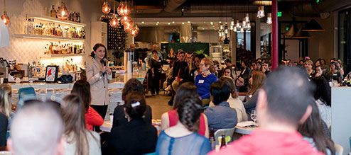 Becky Crump speaking at a Mindful Mornings event